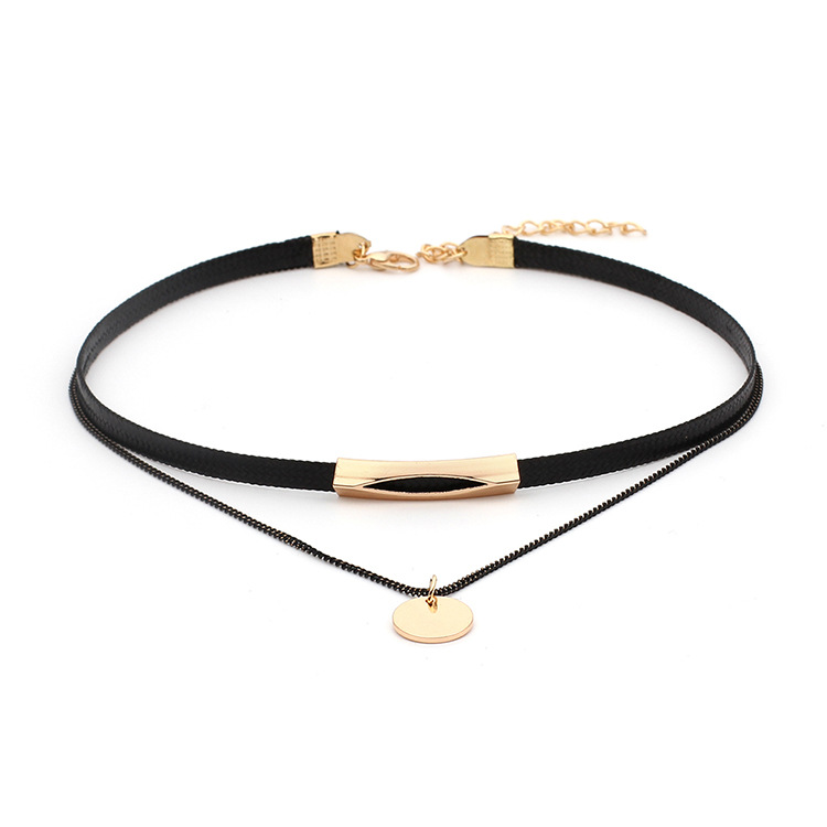 Accessories: Round Sequin Black Choker Necklace, Multi-layered Necklace For Women, Spring European And American_voghion.com