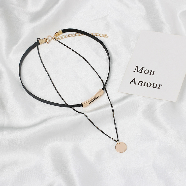 Black Round Sequin Multi-layered Choker Necklace For Women_voghion.com