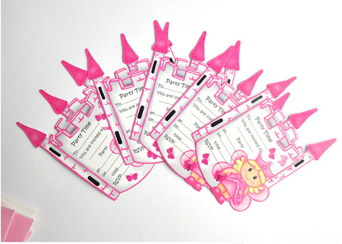 Pink princess theme children's girl birthday party banquet English invitation card invitation envelope 8 pieces