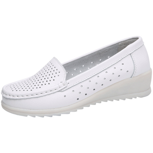 Directly supplied hospital spring/fall nurse shoes—white leather, women's wedge heels with a comfortable TPR sole and fleece lining for winter, featuring a round toe.