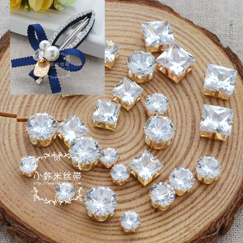 Golden 6 Grasp Crystal Zircon Single Diamond Korean Hair Accessories DIY Accessories Hair Clip Material Mobile Phone Beauty Flower Plate Buckle