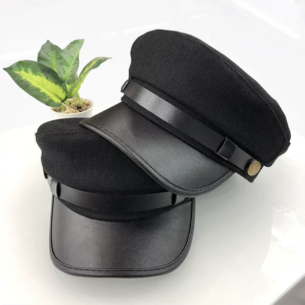 Golden Hat for Women, Chanel-Style Sailor Hat, Black Women's Flat-Top Hat, May Fourth Youth Zhongshan Republic Student Hat