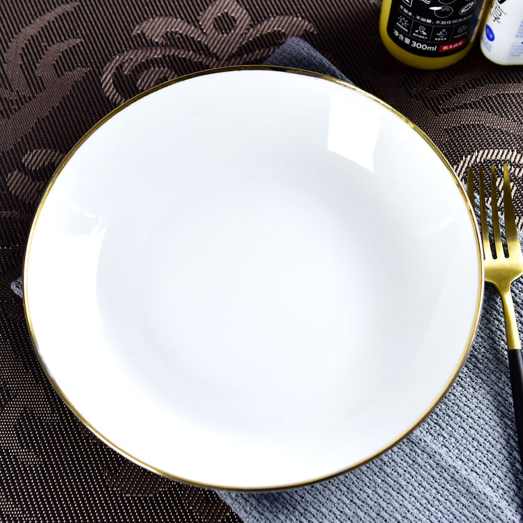 Pure White Simple Ceramic Home Phnom Penh Dish Plate Hotel Tableware Creative Gift Bone China Deep Plate Pure White Simple Ceramic Home Phnom Penh Dish Plate Hotel Tableware Creative Gift Bone China Deep Plate