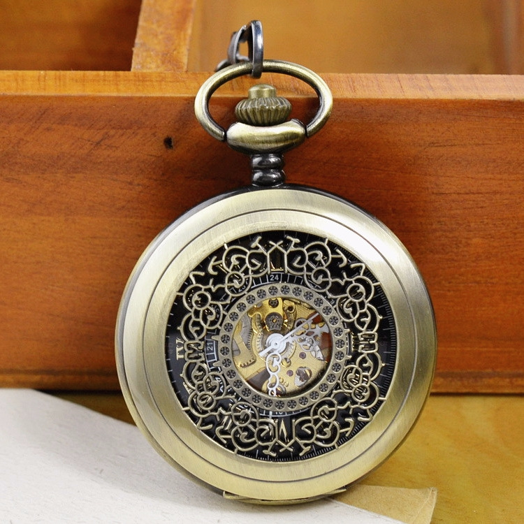 New Classic Cut Out Large Floral Fully Automatic Mechanical Pocket Watch Flip Retro Men's and Women's Antique Gift Watch
