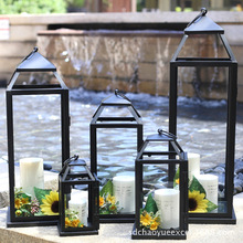 现货批发欧式浪漫婚庆庭院户外落地防风灯手提玻璃蜡烛台铁艺摆件