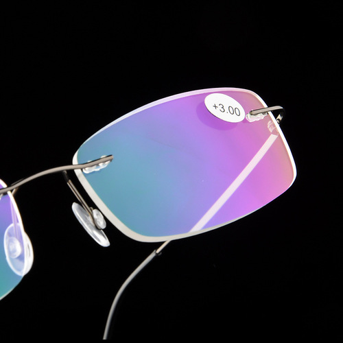 HD folding temples wholesale ultra-light titanium alloy super-elastic floor metal glasses rimless film reading glasses
