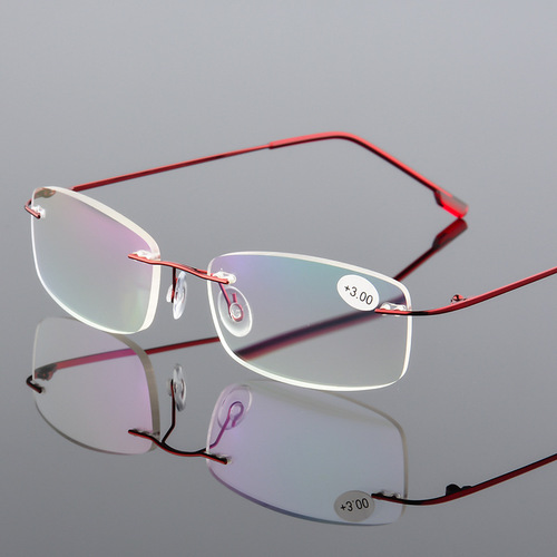HD folding temples wholesale ultra-light titanium alloy super-elastic floor metal glasses rimless film reading glasses
