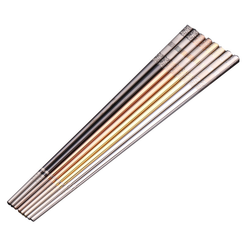 304 palillos de acero inoxidable cuadrado completo anti-balanceo Fu palillos antideslizante restaurante Hotel hogar vajilla palillos pueden ser logotipo personalizado