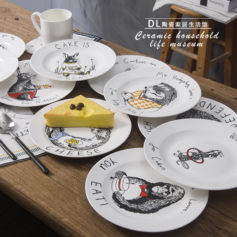 Nordic Tableware Cartoon Ceramic Plate 8 Inch Round Breakfast Plate Creative Western Steak Plate Home Breakfast Plate