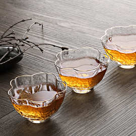 水晶玻璃花型描金品杯 日式功夫茶杯闻香杯 外贸出口锤纹杯品茗杯