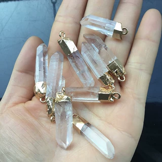 白水晶吊坠 白水晶柱原石六棱柱灵摆 DIY饰品白水晶单尖吊坠