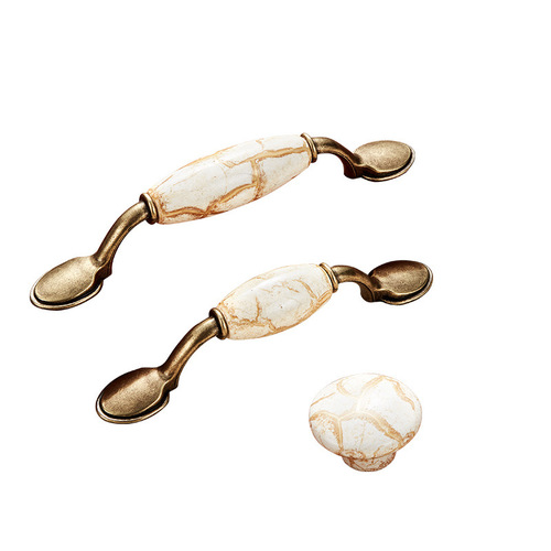 Oukali European-Style Marble-Graphics Ceramic Handle | Modern Minimalist Antique-Imitation Cabinet, Drawer, and Wardrobe Door Knob