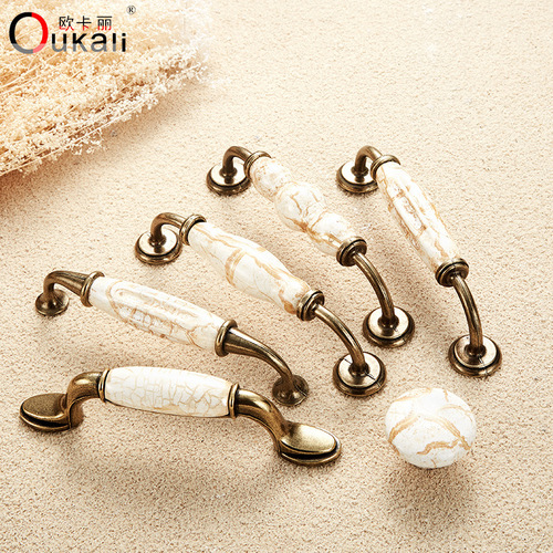 Oukali European-Style Marble-Graphics Ceramic Handle | Modern Minimalist Antique-Imitation Cabinet, Drawer, and Wardrobe Door Knob
