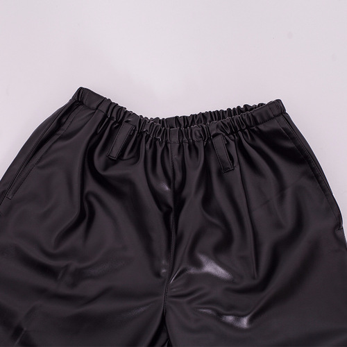 Men's Leather Pants: Mid-to-Older Adult Style, Loose-Fitting, Straight-Leg Design with Elastic Waist—Black, Durable, Stain-, Water-, and Oil-Resistant Workwear for Labor Protection