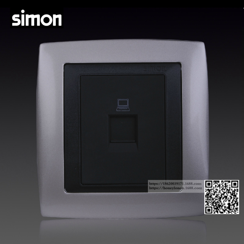 simon/西蒙 V8系列 一位信息插座(亚光黑+拉丝银框)80591-26