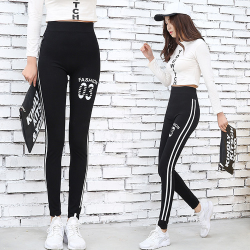 Spring and Autumn Modal Print Leggings Slim Fit Plus Size Sports Nine-Piece Pants Yiwu Leggings Women's Outerwear Striped
