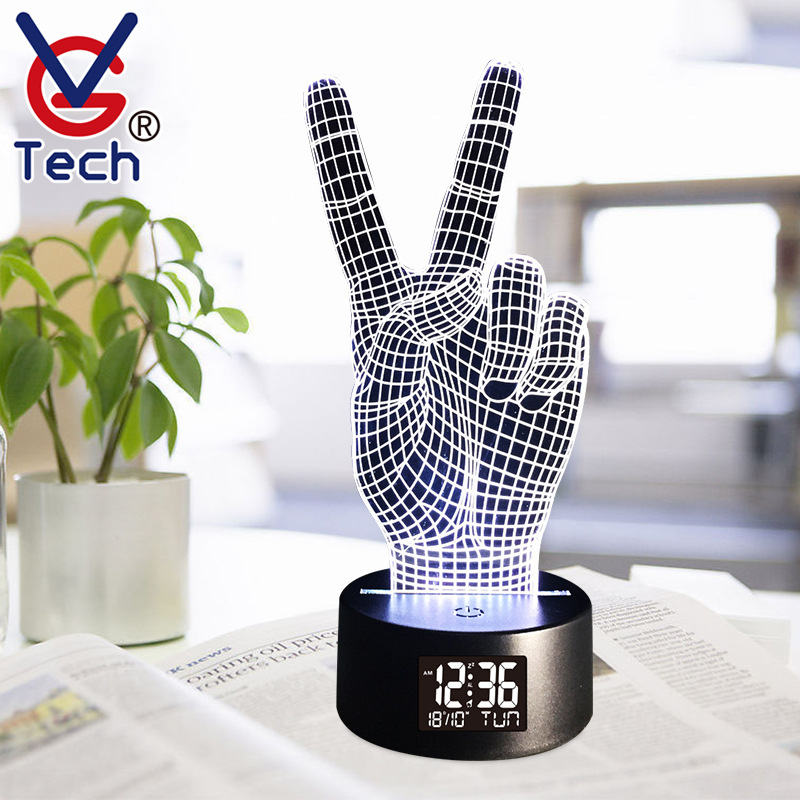 Reloj despertador electrónico VGW-703 USB Luz de noche Reloj electrónico 3D Reloj despertador de visión estéreo Reloj electrónico