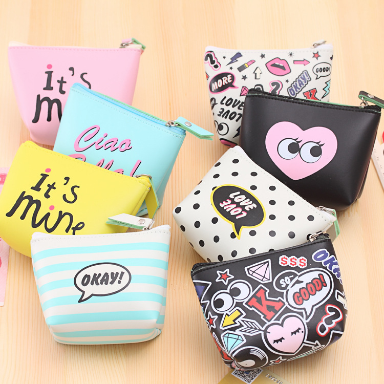 New modern girl small size coin purse fashion cartoon coin key case PU leather storage bag wholesale
