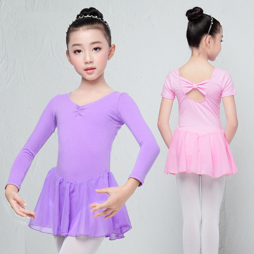 Children's dance clothing dress chiffon princess dress long-sleeved crotch ballet practice clothing spring children's dance clothing