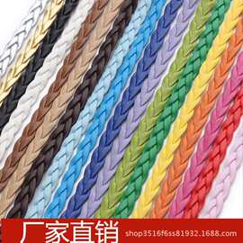 厂家供应多色扁PU绳编织皮绳多股扁PU皮革绳织带编织皮条腰带辅料