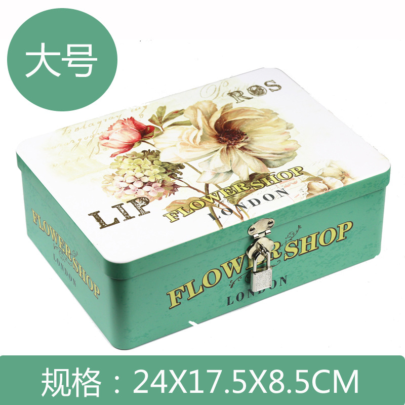 Fábrica en stock al por mayor caja de hojalata rectangular con cerradura de metal grande vintage caja de almacenamiento embalaje de regalo image 6