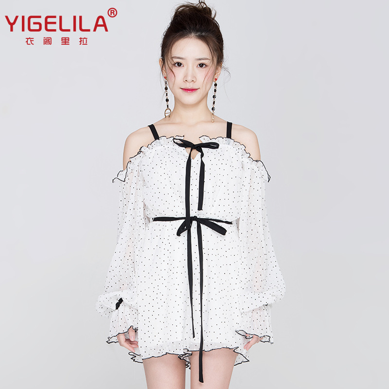 YIGELILA European and American Early Spring Slim Strap Backless Bubble Sleeve Chiffon Jumpsuit Shorts Women's Trendy 5603