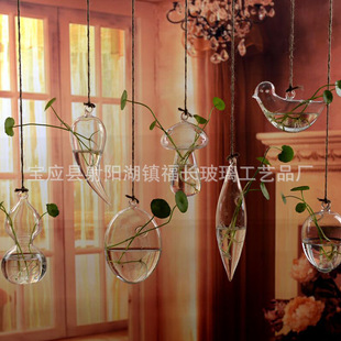 Creative hydroponic glass vase various specifications shape hanging transparent flowerpot green dill wall hanging small fish tank