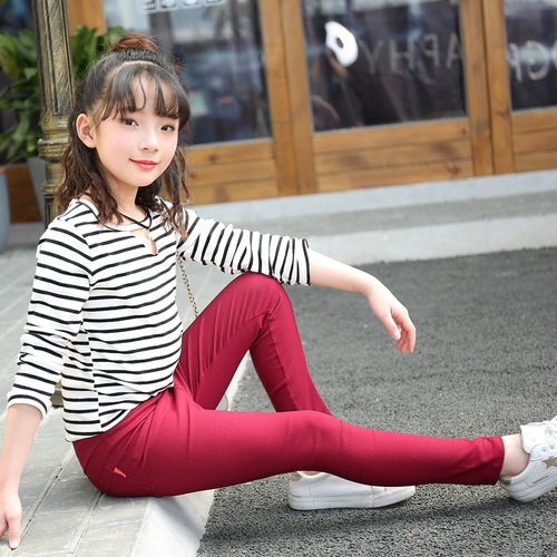 Children's Pants 3-12 Years Old Girl Pencil Pants Spring and Autumn Style Iron Label Elastic Mini Foot Pants Outer Long Pants
