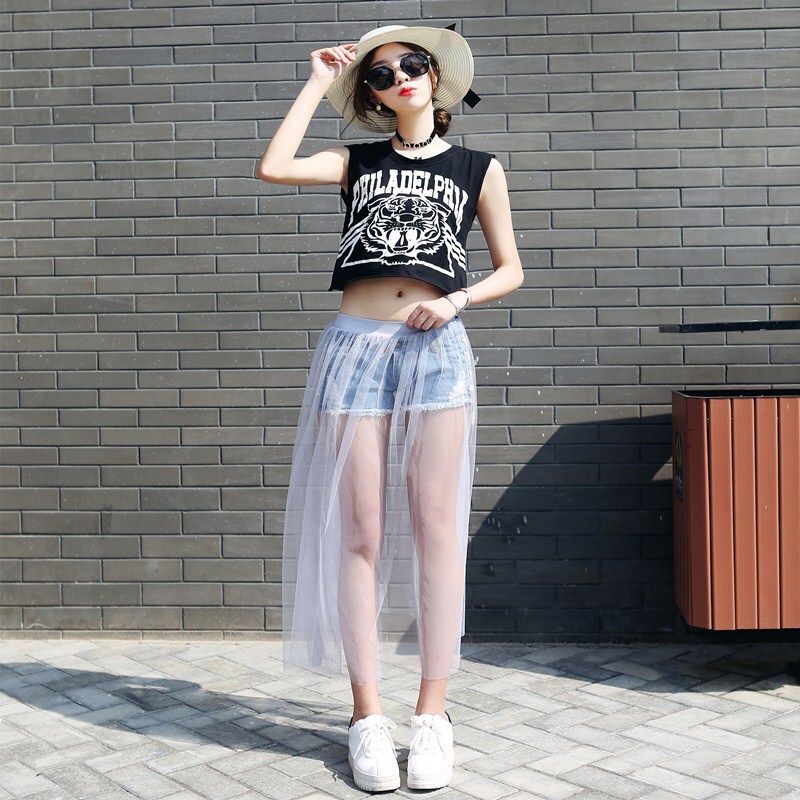 2018 New Summer Perspective Transparent Mid-length Sky Gauze Skirt Single-layer One-layer Gauze Cover Skirt 2018 New Summer Perspective Transparent Mid-length Sky Gauze Skirt Single-layer One-layer Gauze Cover Skirt