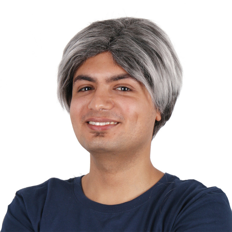 Factory wig wholesale gray short straight middle men's wig Amazon hot European and American Wig Men's wig