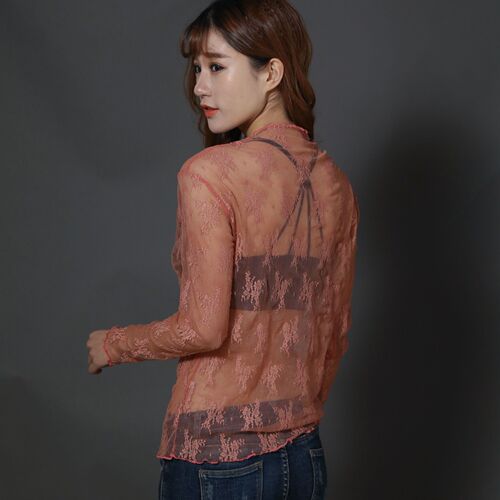 New half-sleeve mesh top with lace lingerie, lace mesh grid top, sexy lace sheath top