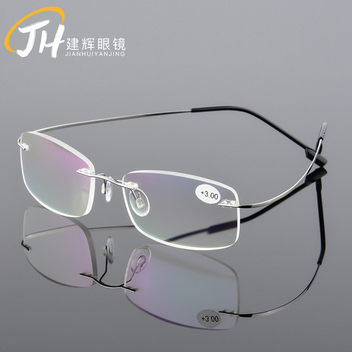 Wholesale alloy frameless super elastic floor stalls with film for the elderly, ultra-light metal glasses, reading glasses for the elderly, frameless