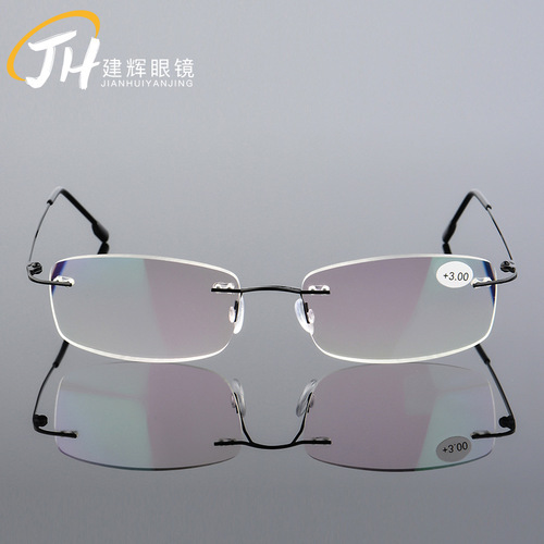 HD folding temples wholesale ultra-light titanium alloy super-elastic floor metal glasses rimless film reading glasses