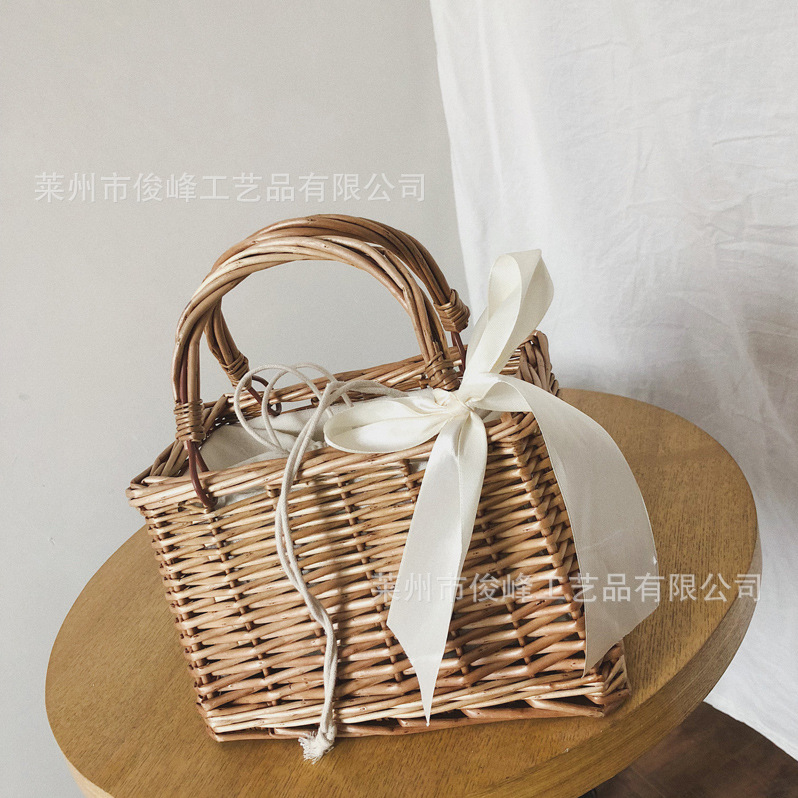 2025春夏新款女士纯色手提编织包 可加工柳编手提编织包厂家批发