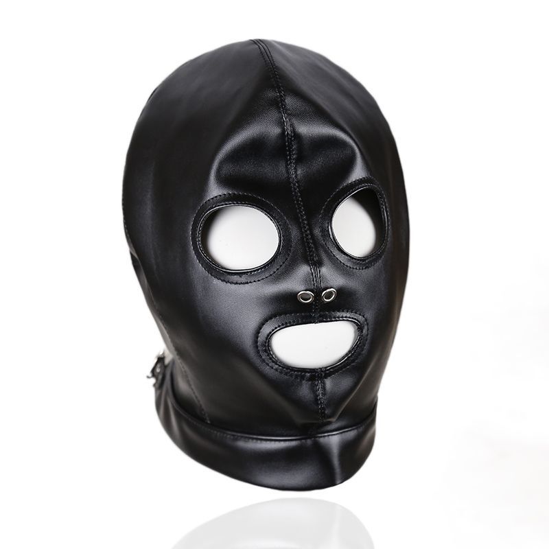 Juguetes sexuales adultos juguetes de ojos abiertos nariz cabeza cubierta pu cuero cabeza máscara ojo máscara alternativa juguetes vinculante