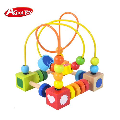 ACOOL TOY Wooden Age-Appropriate Baby Early Education Developmental Bead Stringing and Puzzles Baby Hands-on Enlightenment Wooden Toys