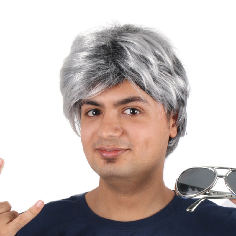 Factory spot wig wholesale silver gray oblique short straight men's wig middle-aged men's wig short hair Factory spot wig wholesale silver gray oblique short straight men's wig middle-aged men's wig short hair