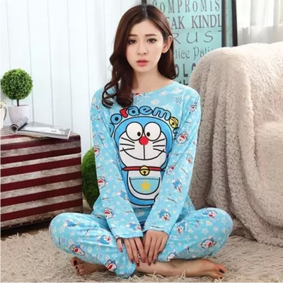 Spring and Autumn Long Sleeve Pajamas for Women New Cartoon Cute Mickey Jingle Cat Cross-Border Southeast Asia Home Clothing Set