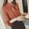 Spring autumn flashlight, shirt, shiffon top with bow, Korean style, long sleeve