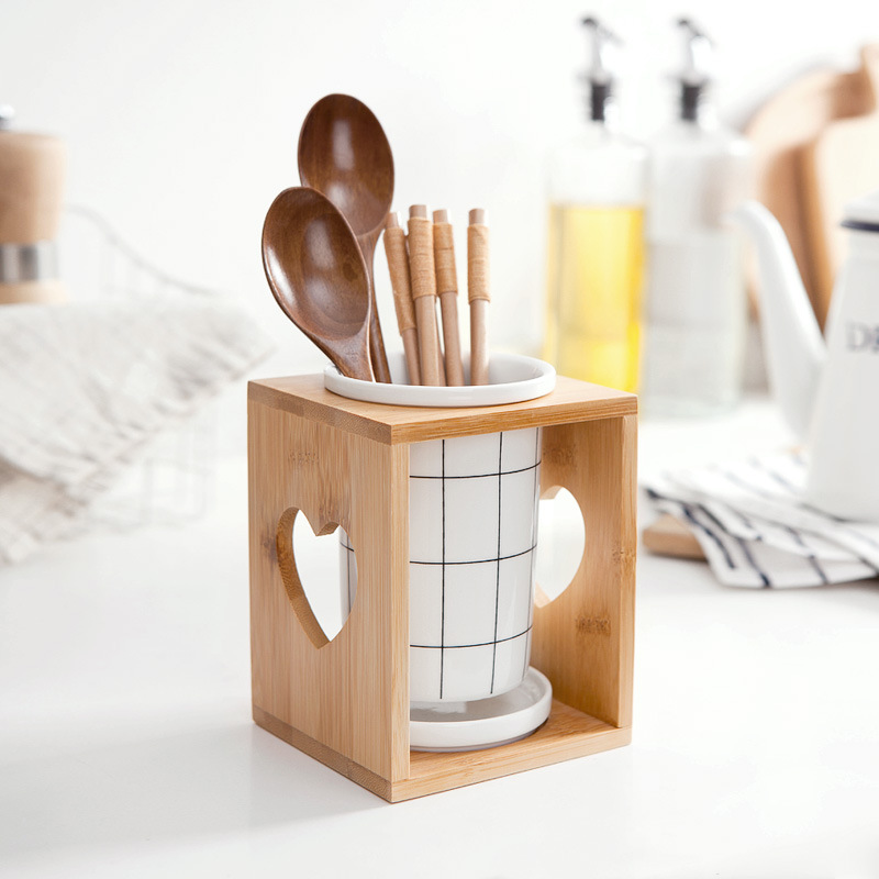 Estilo japonés simple cuchillo de cerámica y tenedor palillos titular palillos jaula palillos caja estante palillos drenaje rack vajilla suministros de cocina