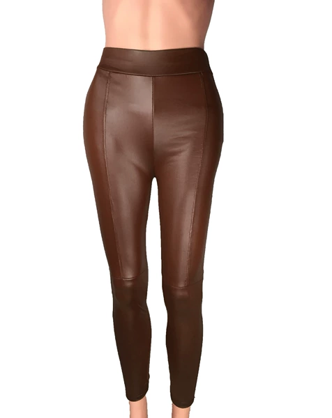 Library S2 Coffee Mid -imitation leather pants