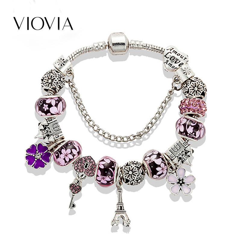 DIY bracelet European and American fashion crystal beaded bracelet Eiffel Tower pendant bracelet factory price wholesale