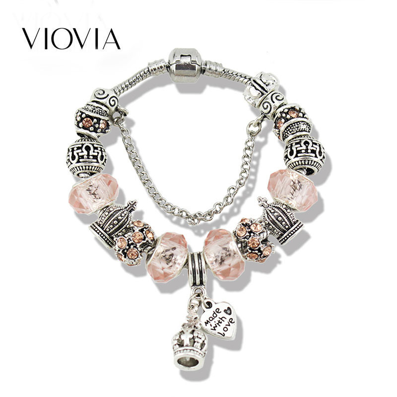 Cross-border Special Bracelet Crown Pendant Bracelet European and American Diy Large Hole Crystal Glazed Bead Bracelet