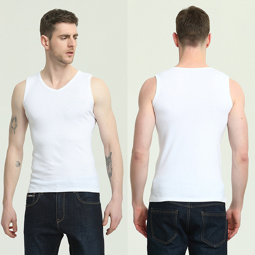 New men's wide-shoulder undershirt pure cotton sleeveless breathable keyfit summer round neck solid color track ribbed men's undershirt
