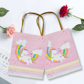 Unicorn独角兽粉色女孩主题生日派对卡通礼品纸袋小号手提袋5个装