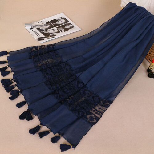 Versatile and fashionable new lace tassel scarf, women's solid color mustache spring and autumn shawl gauze scarf BS529