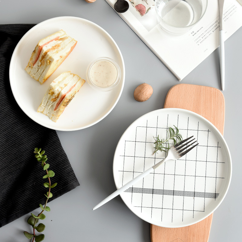 Placa de cerámica del hogar plato redondo Placa de filete placa Occidental creativa Europea placa plana Placa de desayuno