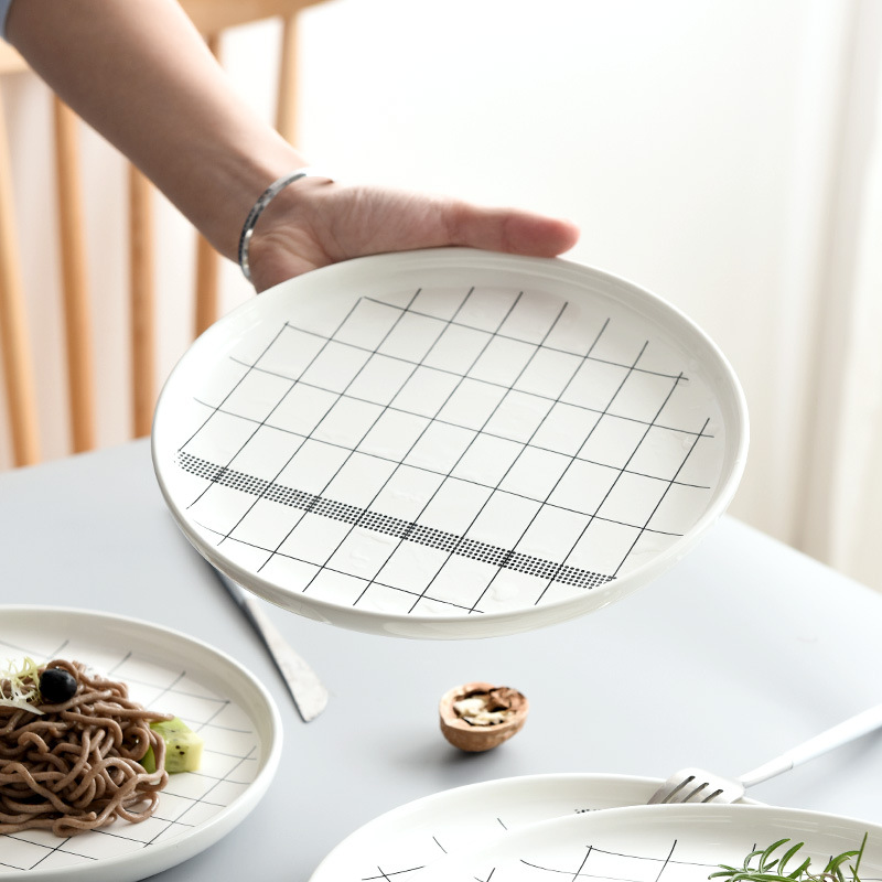 Placa de cerámica del hogar plato redondo Placa de filete placa Occidental creativa Europea placa plana Placa de desayuno