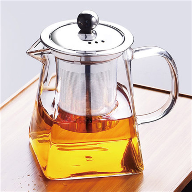 Tea Maker High Borosilicate Glass Teapot Stainless Steel Teapot with Filter Heat-Resistant Glass Pot Square Small Modern