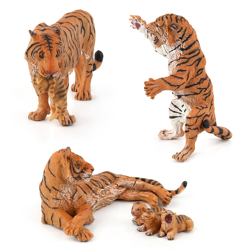 Transfronterizo de exportación Venta caliente modelo animal de bosque sólido niños modelo de tigre cognitivo decoración juguete tres modelos traje